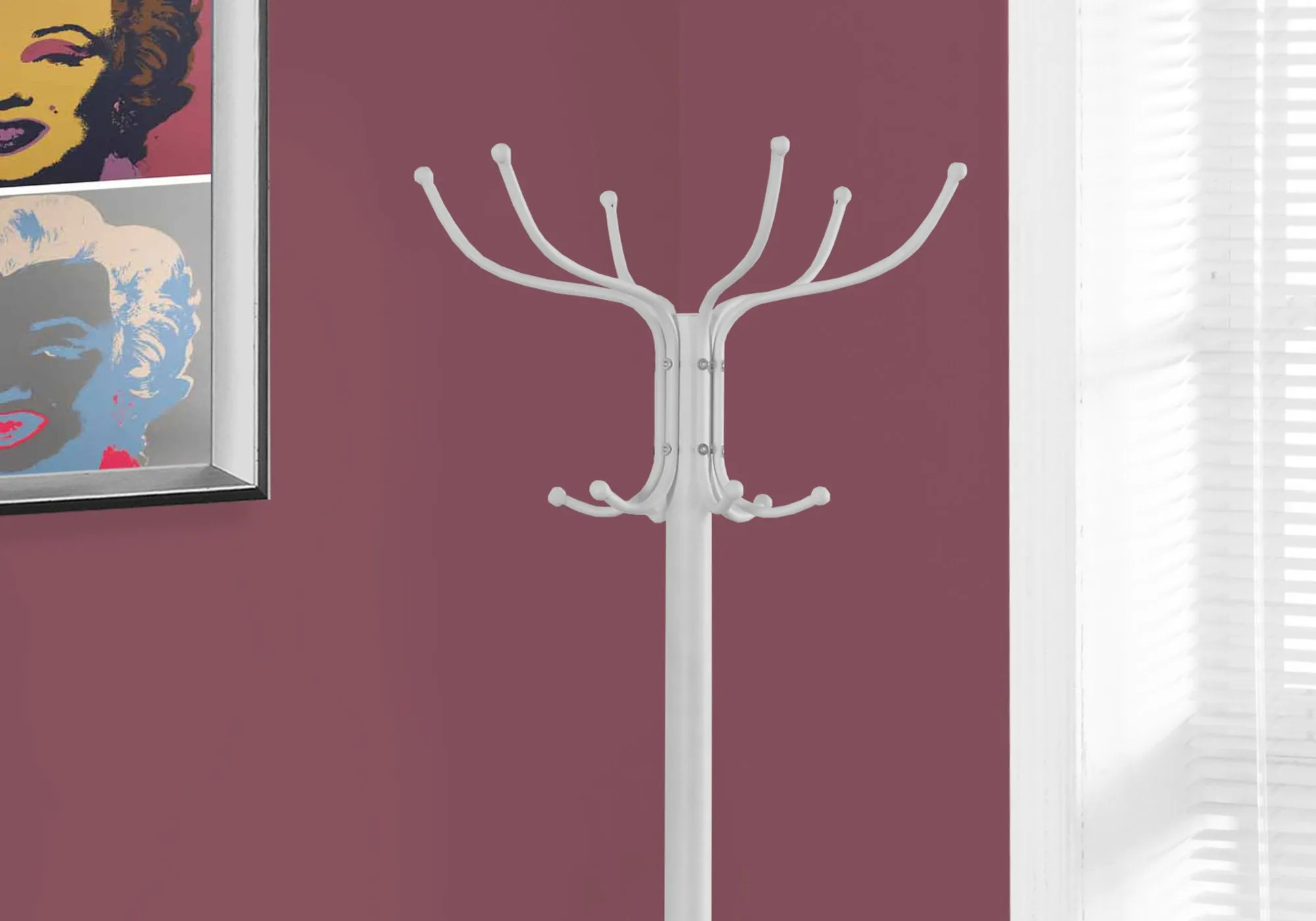 18" x 18" x 70" White Metal Coat Rack