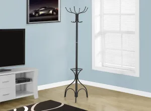 70"H BLACK METAL WITH AN UMBRELLA HOLDER COAT RACK