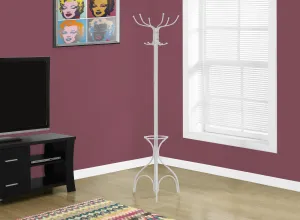70"H WHITE METAL WITH AN UMBRELLA HOLDER COAT RACK