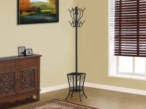 71"H BLACK METAL WITH AN UMBRELLA HOLDER COAT RACK