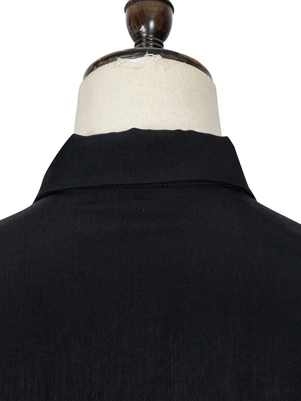 Academic Lolita Blouses Black Long Sleeves Polyester Lolita Top Ruched Beaded Lolita Shirt