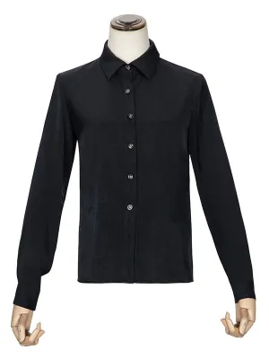 Academic Lolita Blouses Black Long Sleeves Polyester Lolita Top Ruched Beaded Lolita Shirt