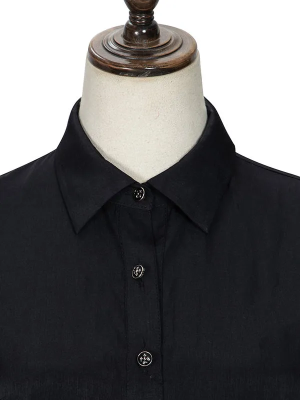 Academic Lolita Blouses Black Long Sleeves Polyester Lolita Top Ruched Beaded Lolita Shirt