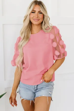 Applique Mesh Half Sleeve Blouse
