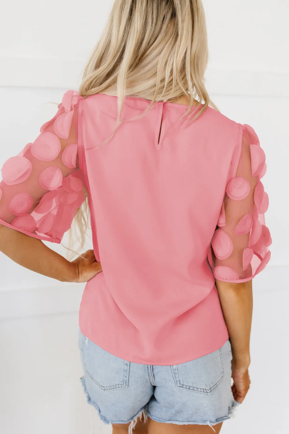 Applique Mesh Half Sleeve Blouse