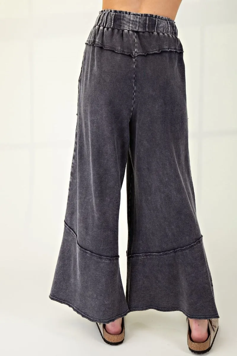 Ash Mineral Washed Terry Knit Wide Leg Pants