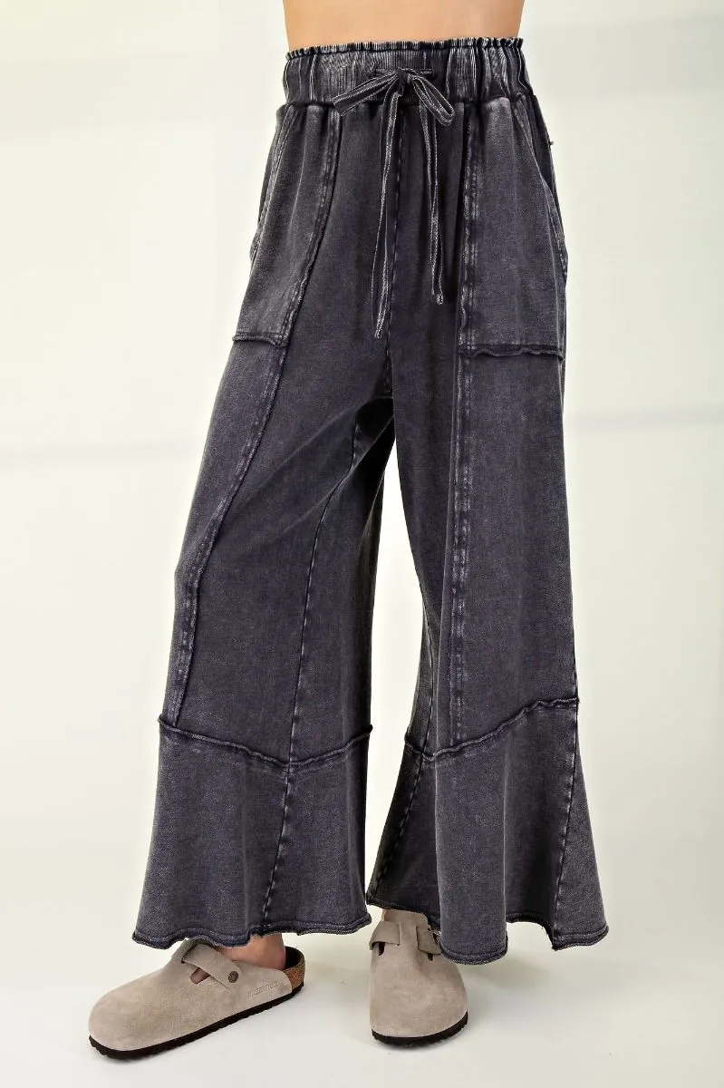 Ash Mineral Washed Terry Knit Wide Leg Pants