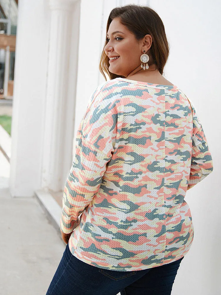 Autumn and Winter Camouflage Long-sleeved T-shirt Sweater Top