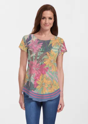 Autumn Stripe (17196) ~ Signature Short Sleeve Scoop Neck Flowy Tunic