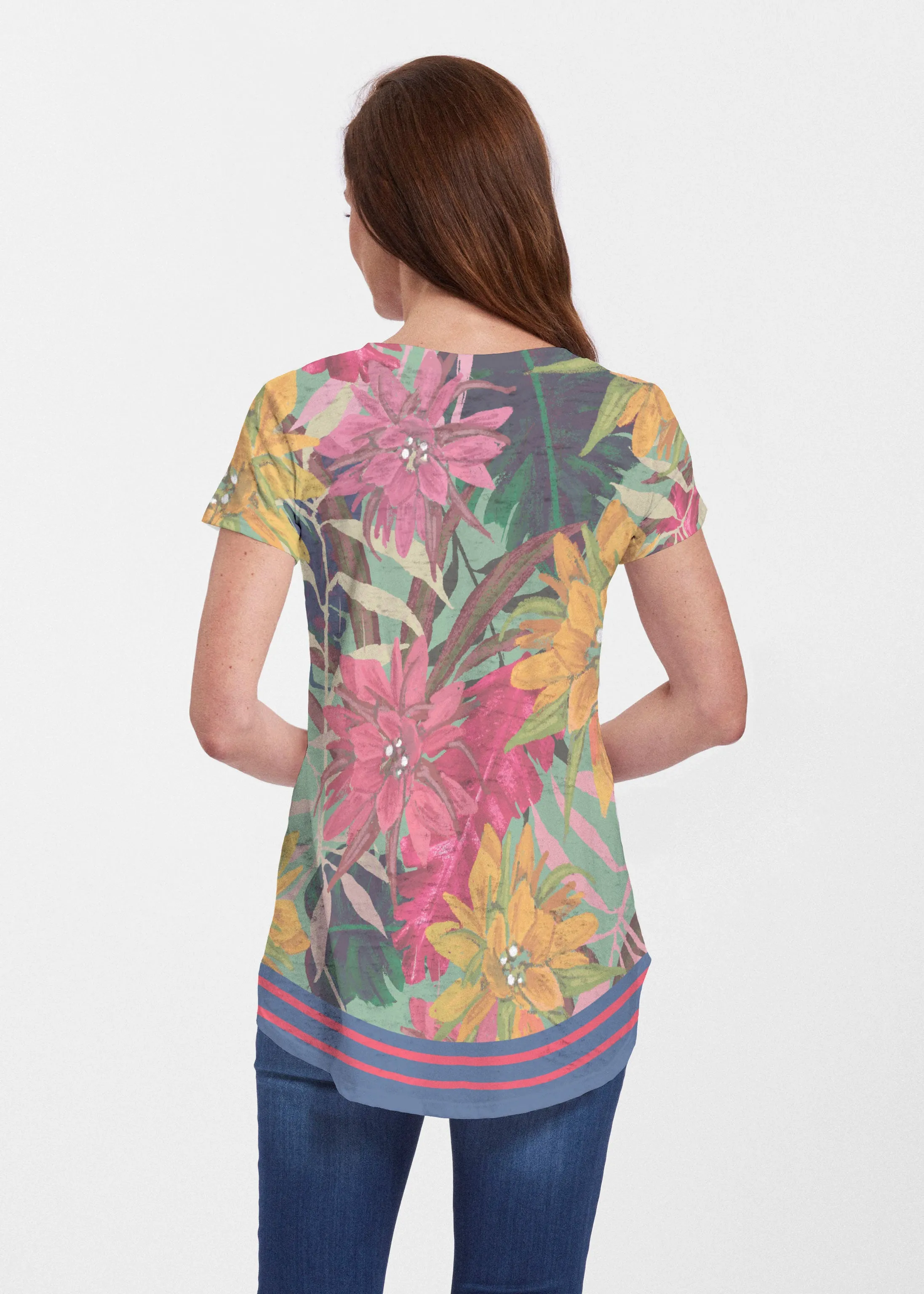 Autumn Stripe (17196) ~ Signature Short Sleeve Scoop Neck Flowy Tunic