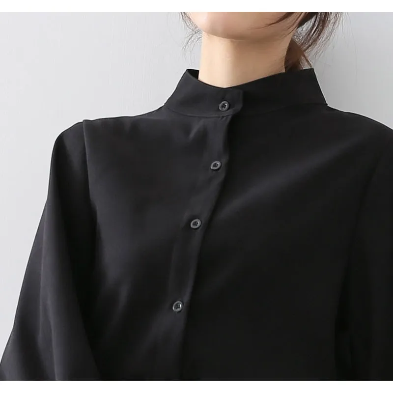 Autumn Winter Lantern Sleeve Blouse with Stand Collar