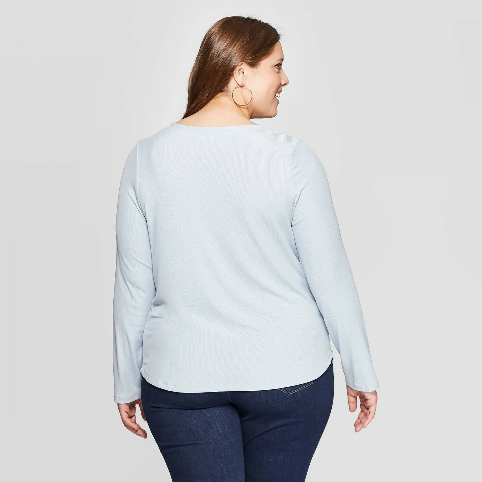 Ava & Viv Plus Size Long Sleeve V-Neck Ribbed Henley T-Shirt