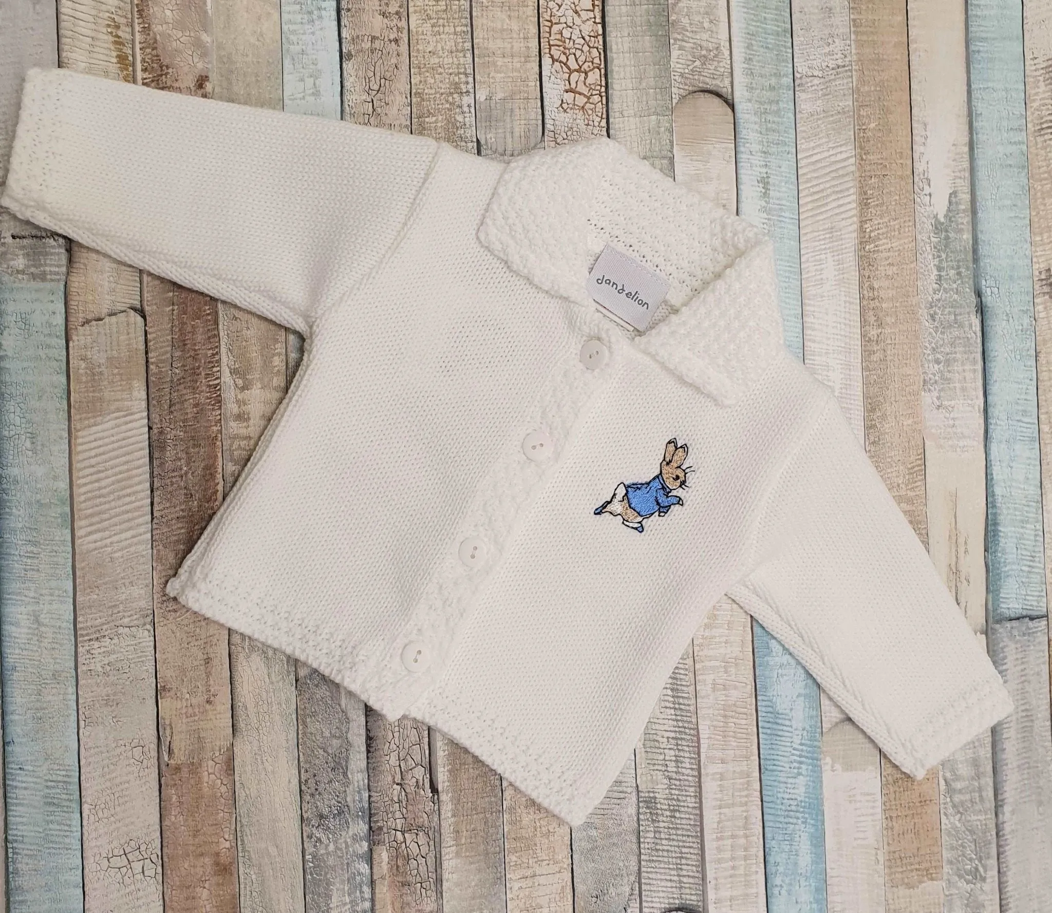 Baby Boys white Cardigan With Blue Rabbit