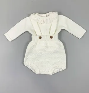 Baby Girls 2 Piece Knitted Outfit - Jam Pants and Top - Cream