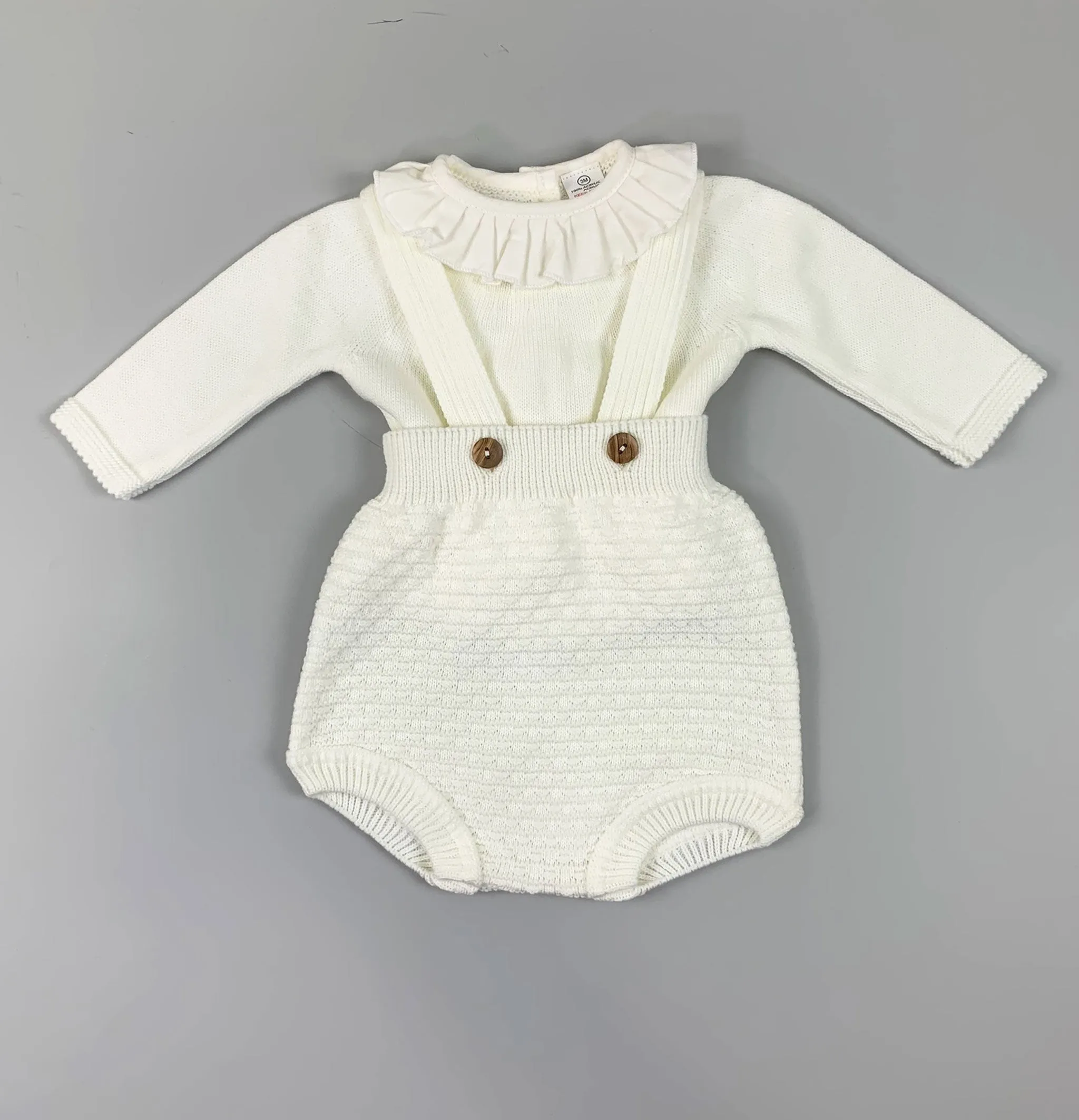 Baby Girls 2 Piece Knitted Outfit - Jam Pants and Top - Cream