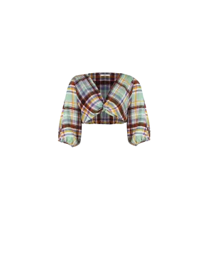 BASIL SILK CROP BLOUSE TARTAN