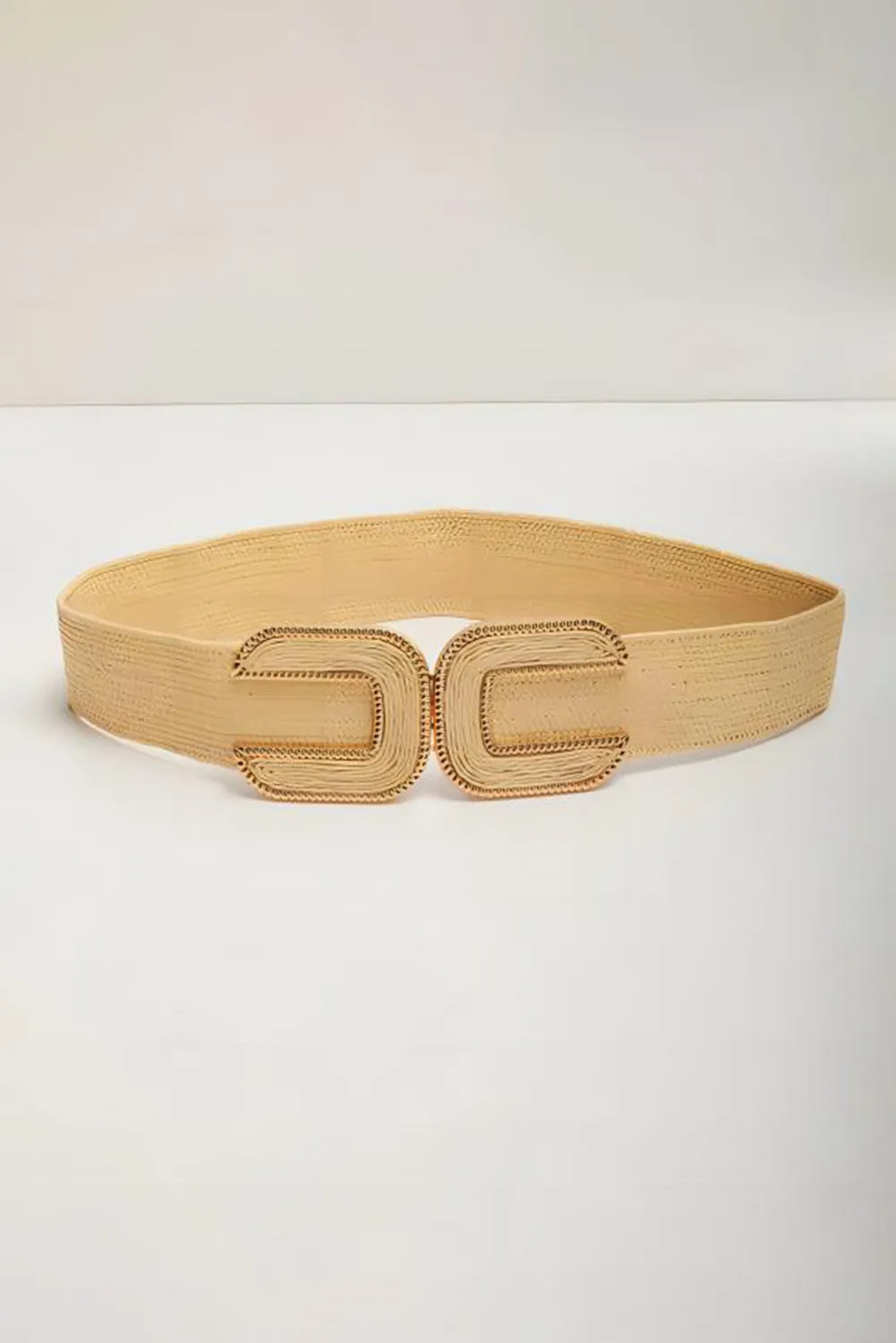 Beige Straw Braided Elastic Wide Belt