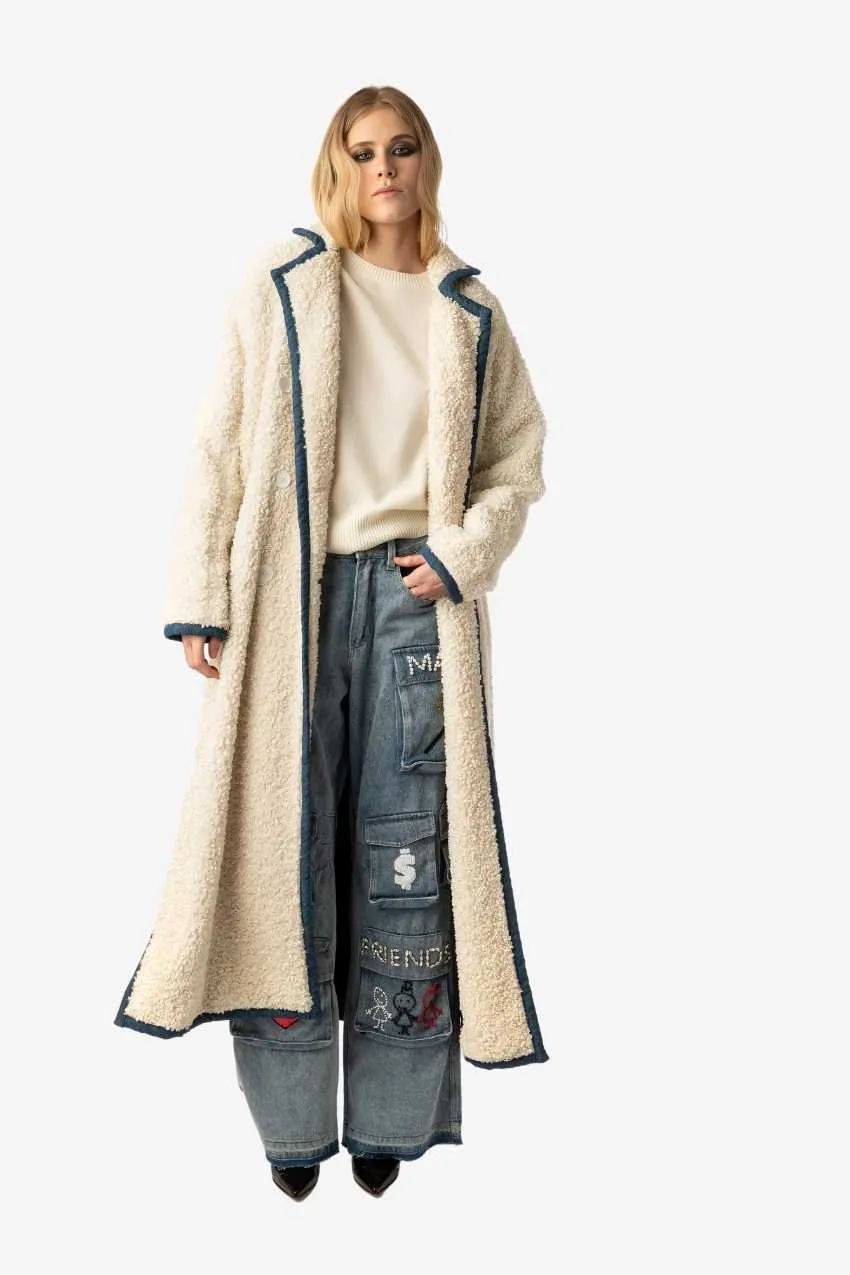 Being Me Is A Full Time Job Eco Lamb Fur and Denim Long Coat