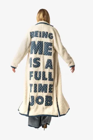 Being Me Is A Full Time Job Eco Lamb Fur and Denim Long Coat