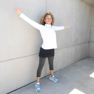 Black and Gray Lightweight Skort Capris Leggings with Pockets