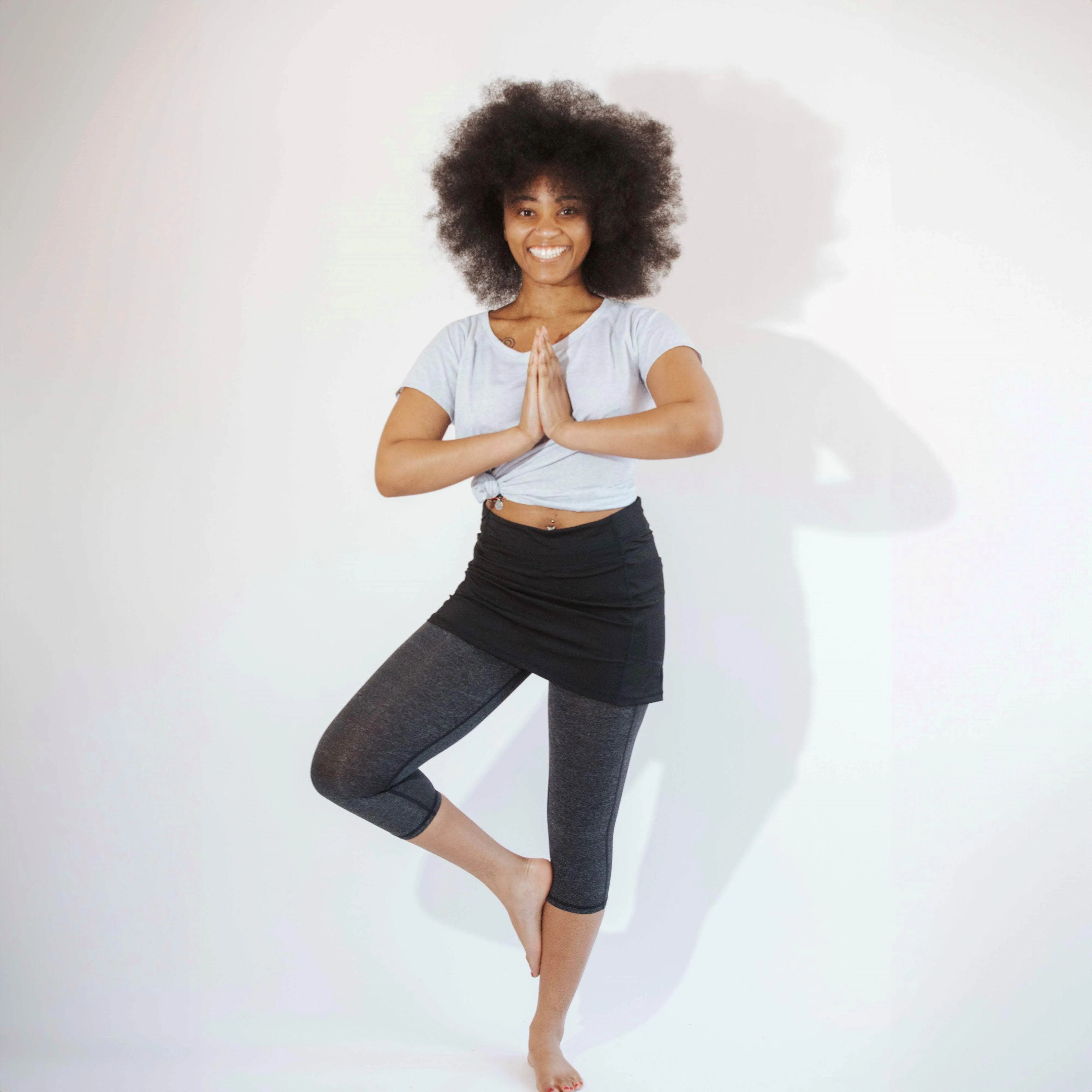 Black and Gray Lightweight Skort Capris Leggings with Pockets