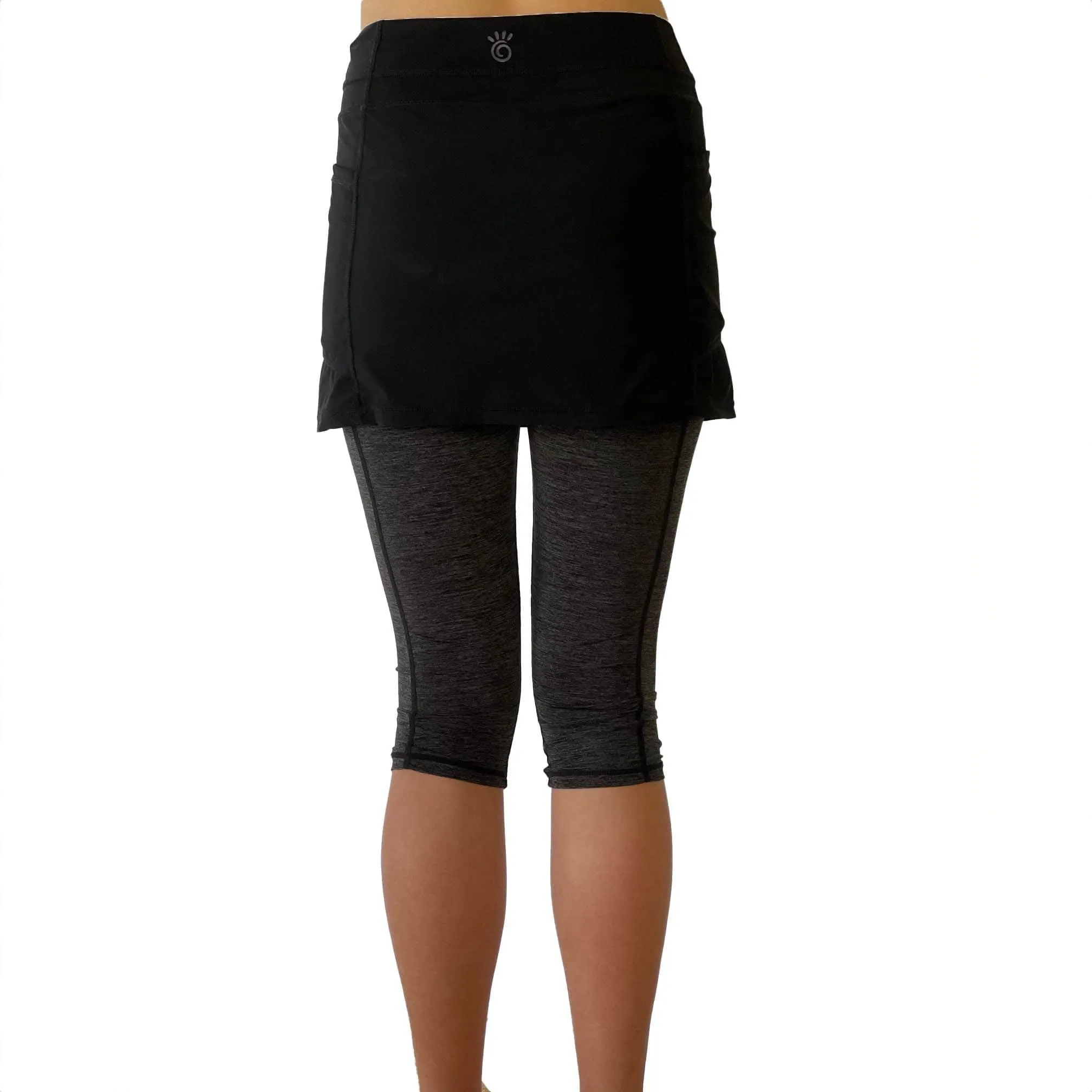 Black and Gray Lightweight Skort Capris Leggings with Pockets