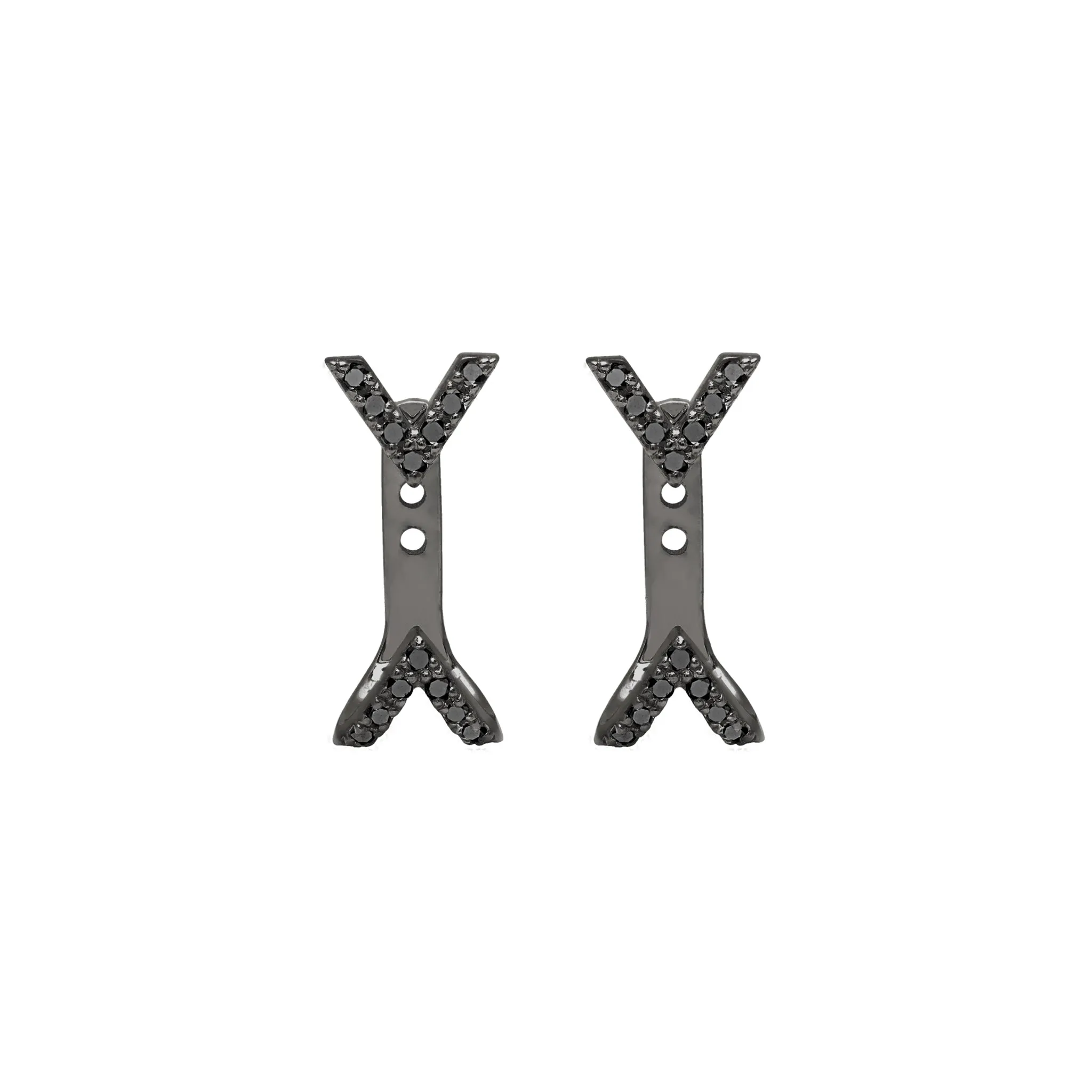 Black Diamond Dagger Studs with Ear Jackets | Black Gold