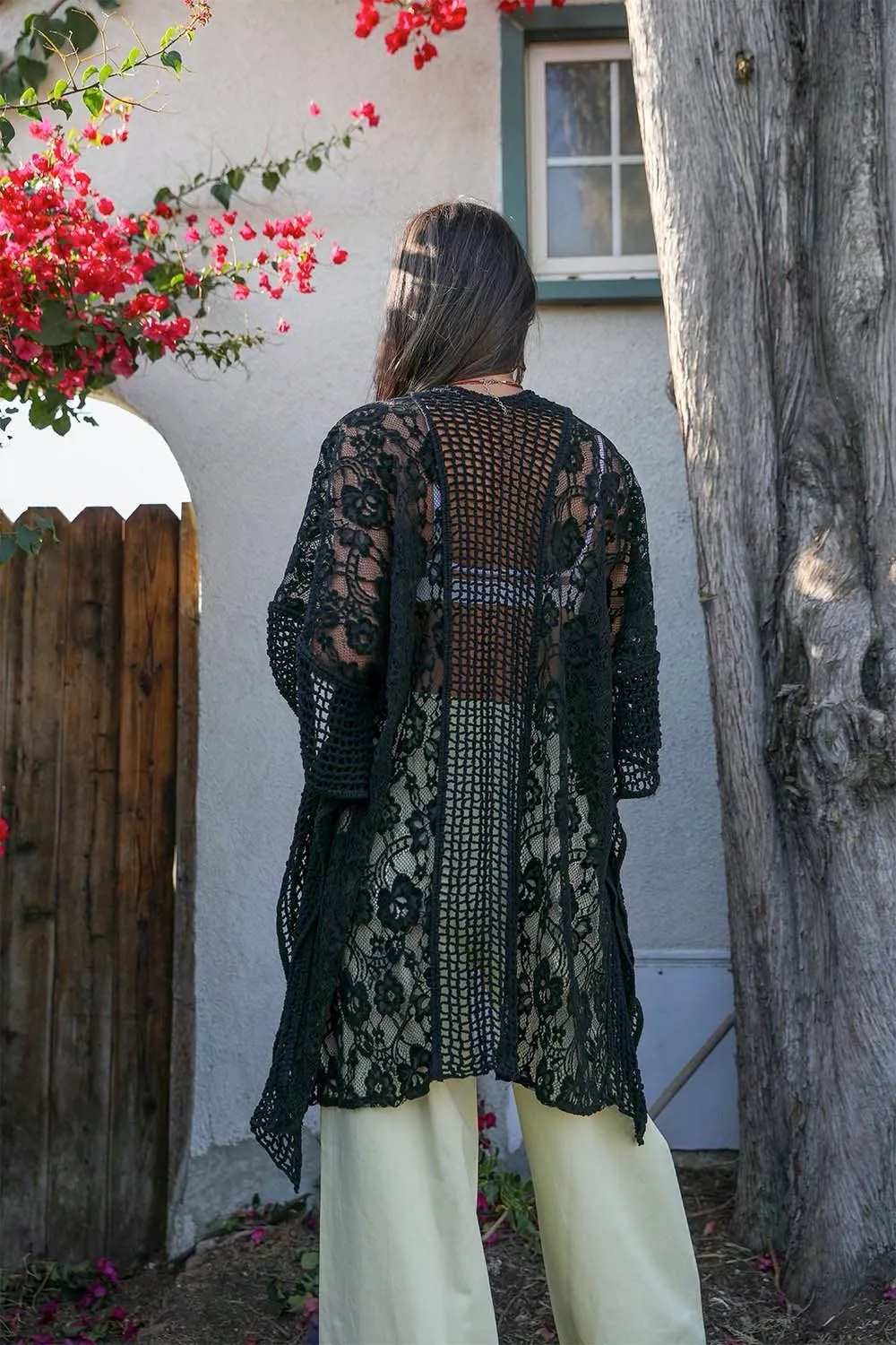 Black Floral Pattern Kimono