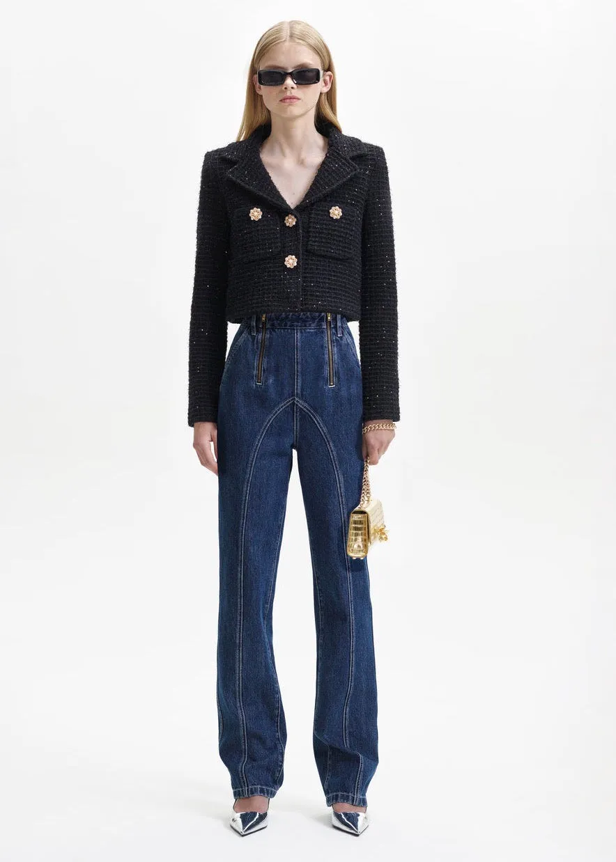 Black Sequin Textured Jacket (Black)