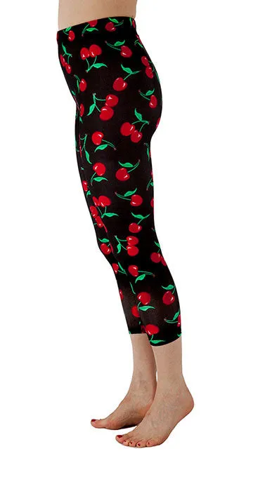 Black Spandex Capri With Cherries On Top