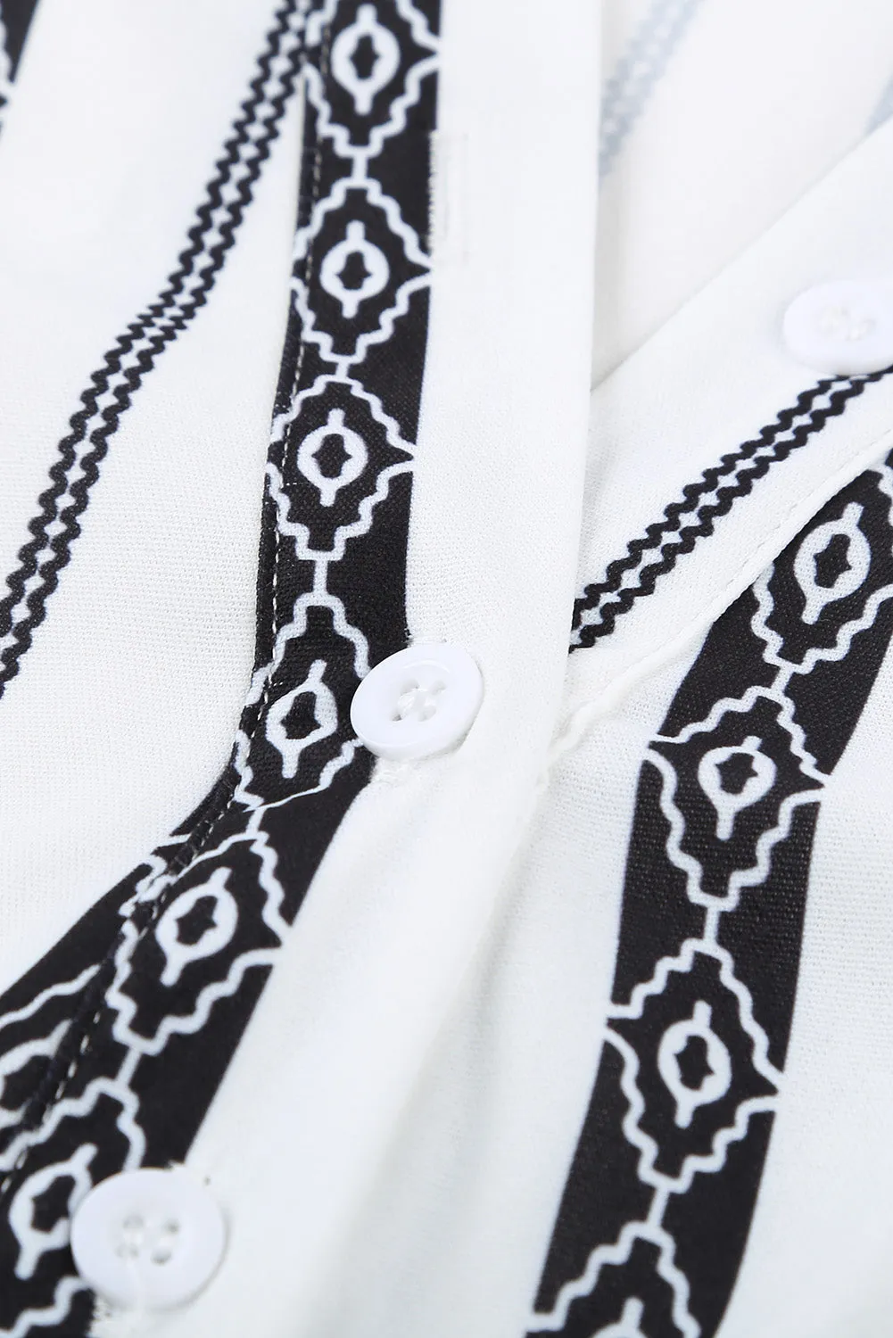 Black V Neck Striped Button Up Blouse