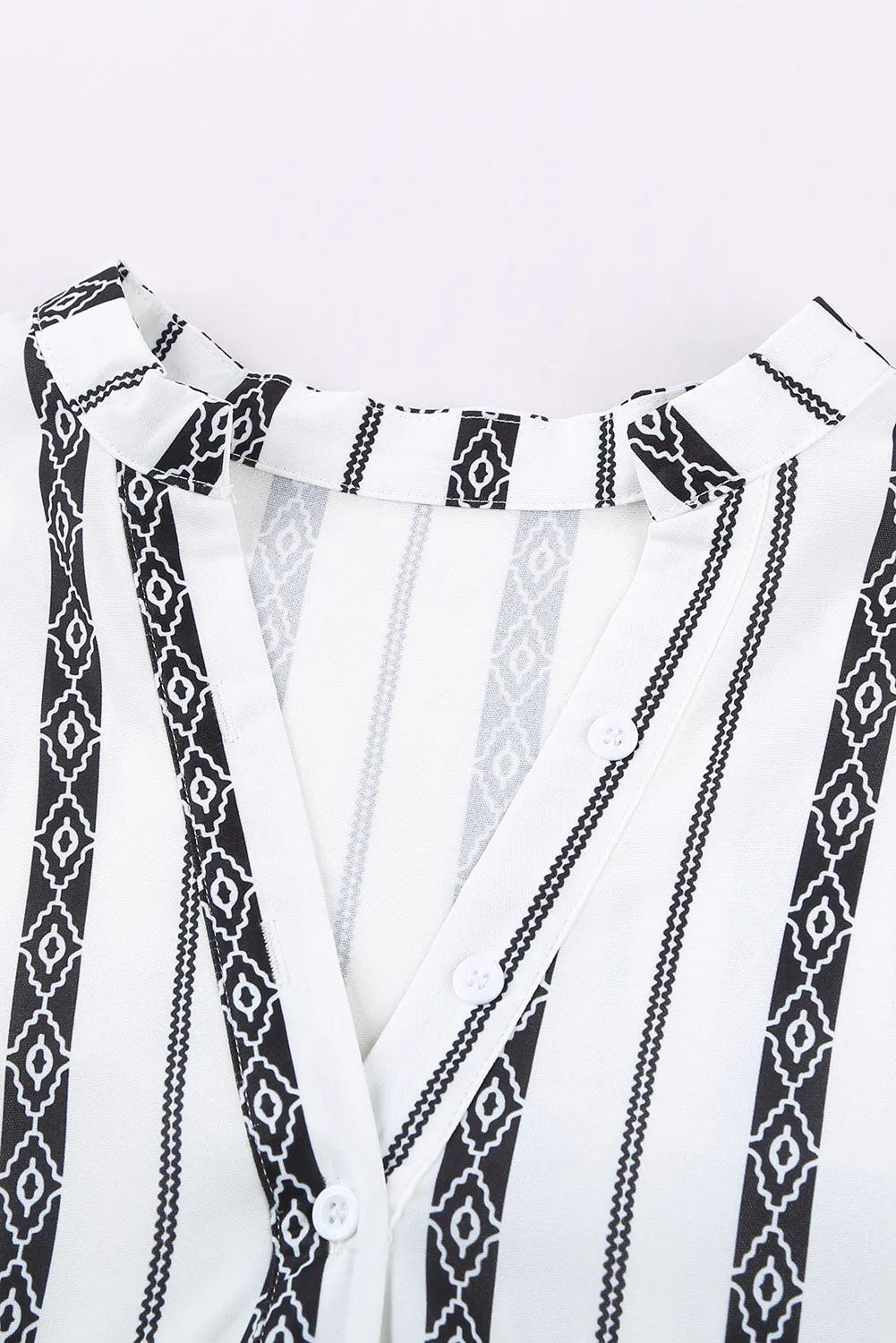 Black V Neck Striped Button Up Blouse