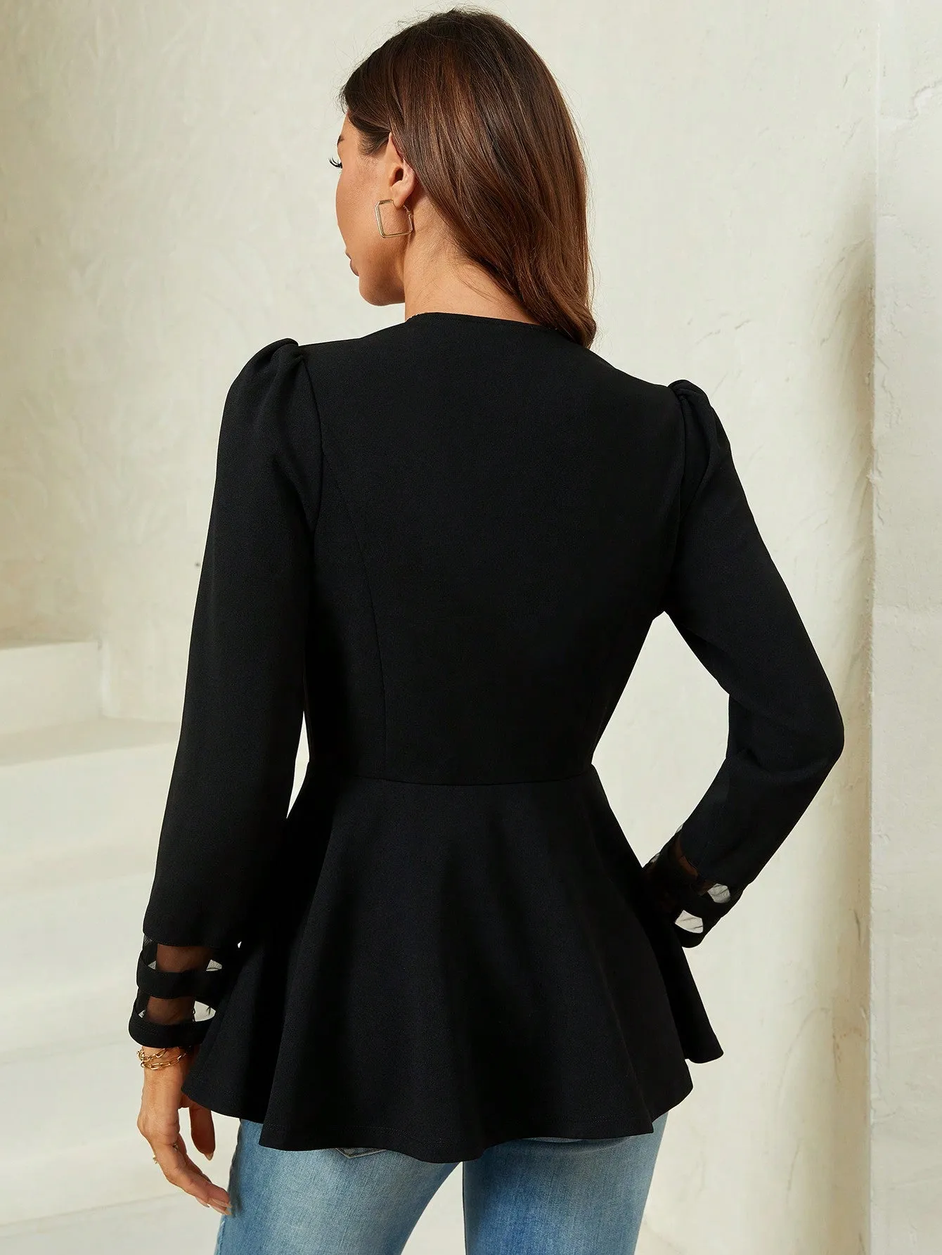 Blazer de Malla Peplum para Mujer