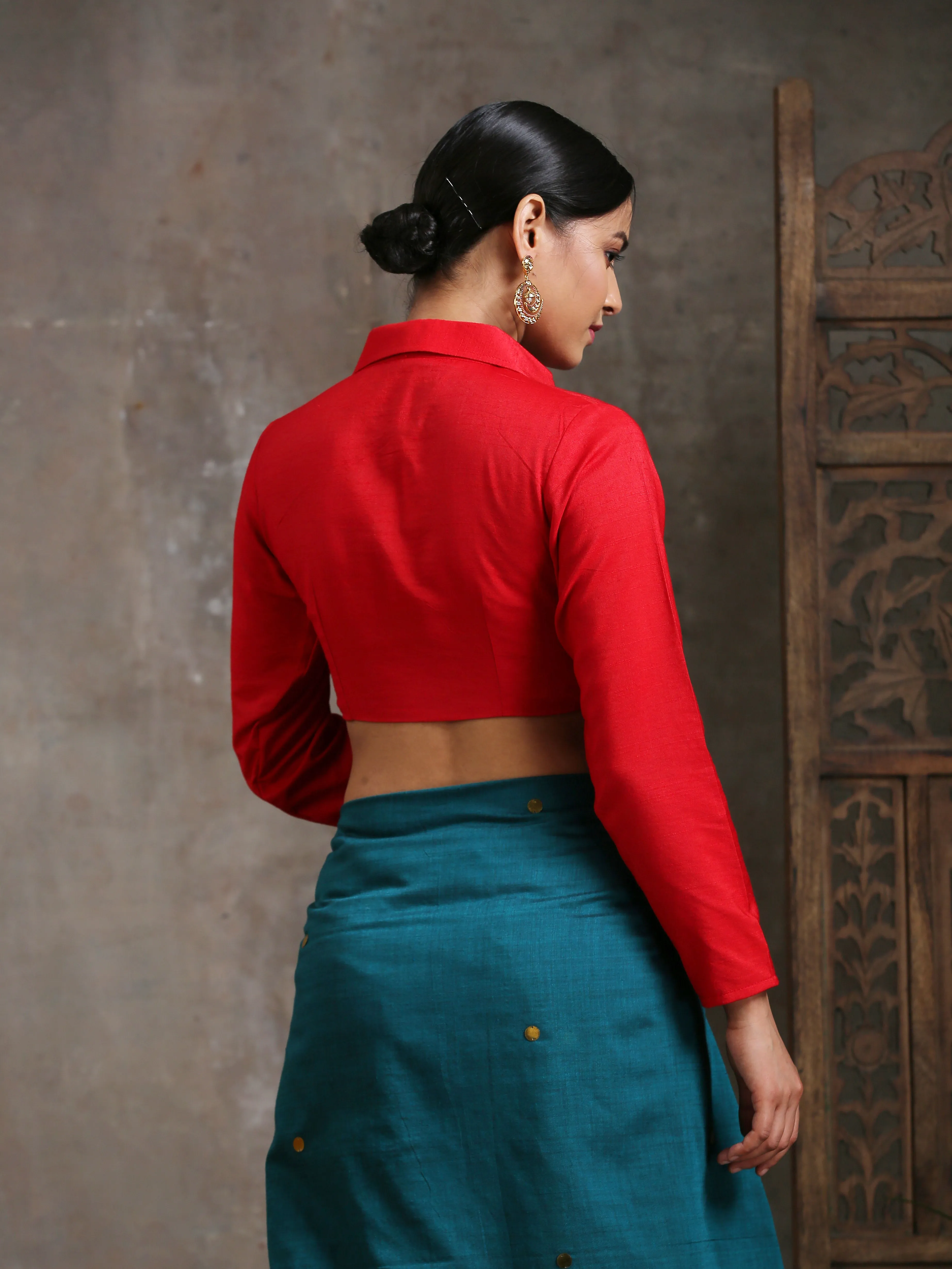 Blouse - Red Curve Long Sleeve Blouse