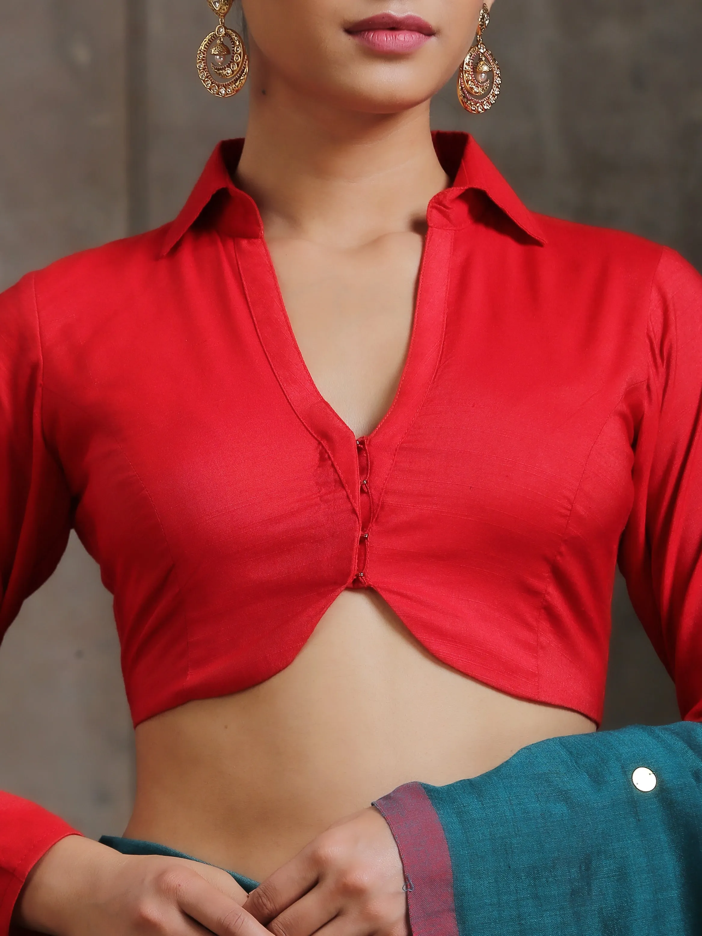 Blouse - Red Curve Long Sleeve Blouse