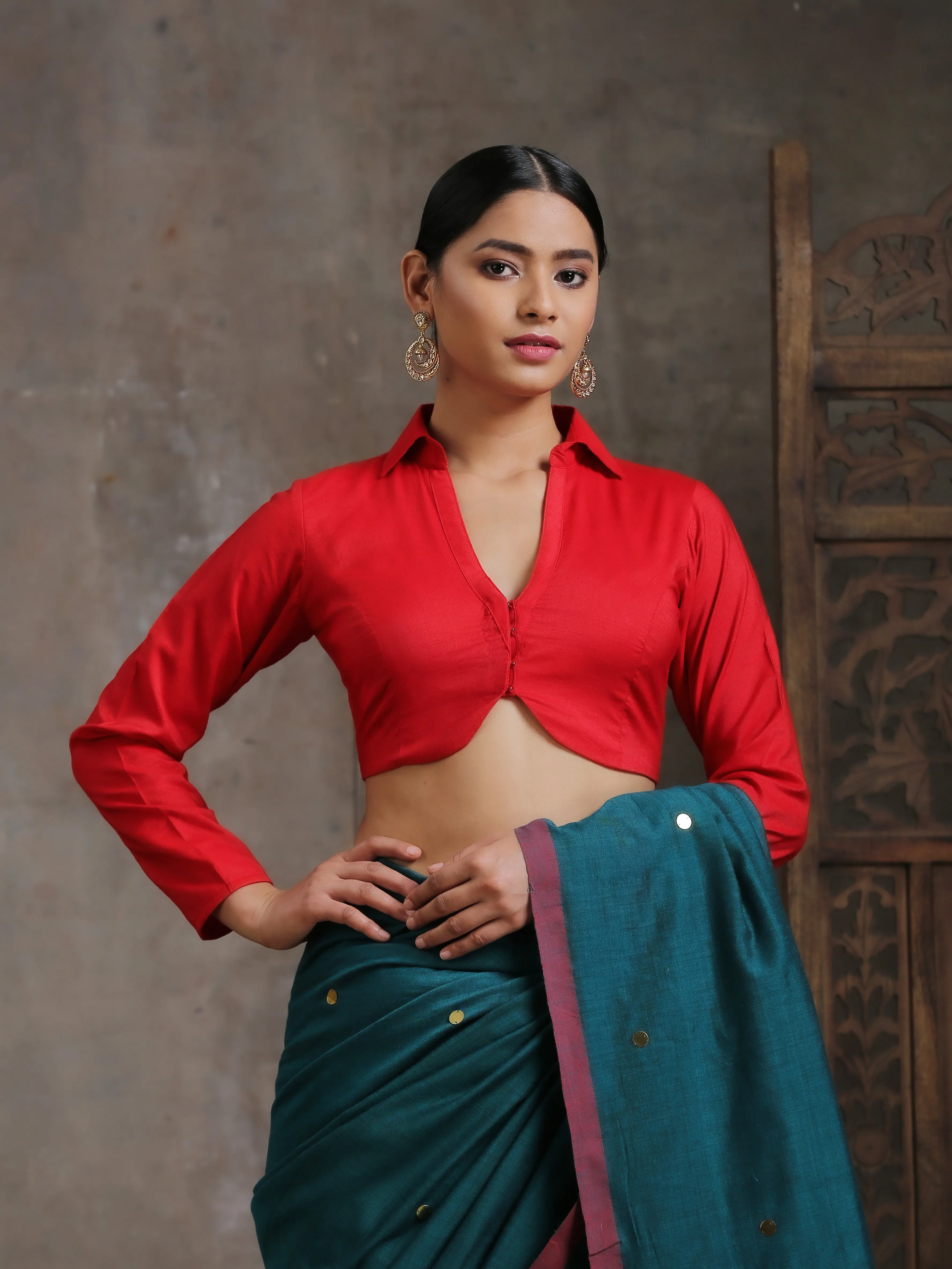 Blouse - Red Curve Long Sleeve Blouse