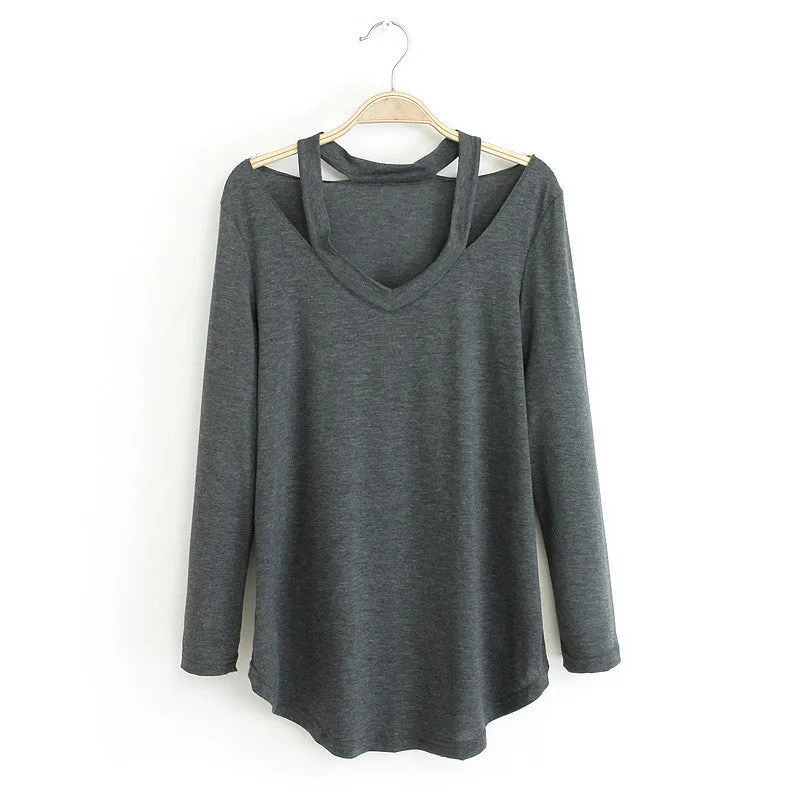 blouses shirts women street style cut out long sleeve fashion casual bandage blouse