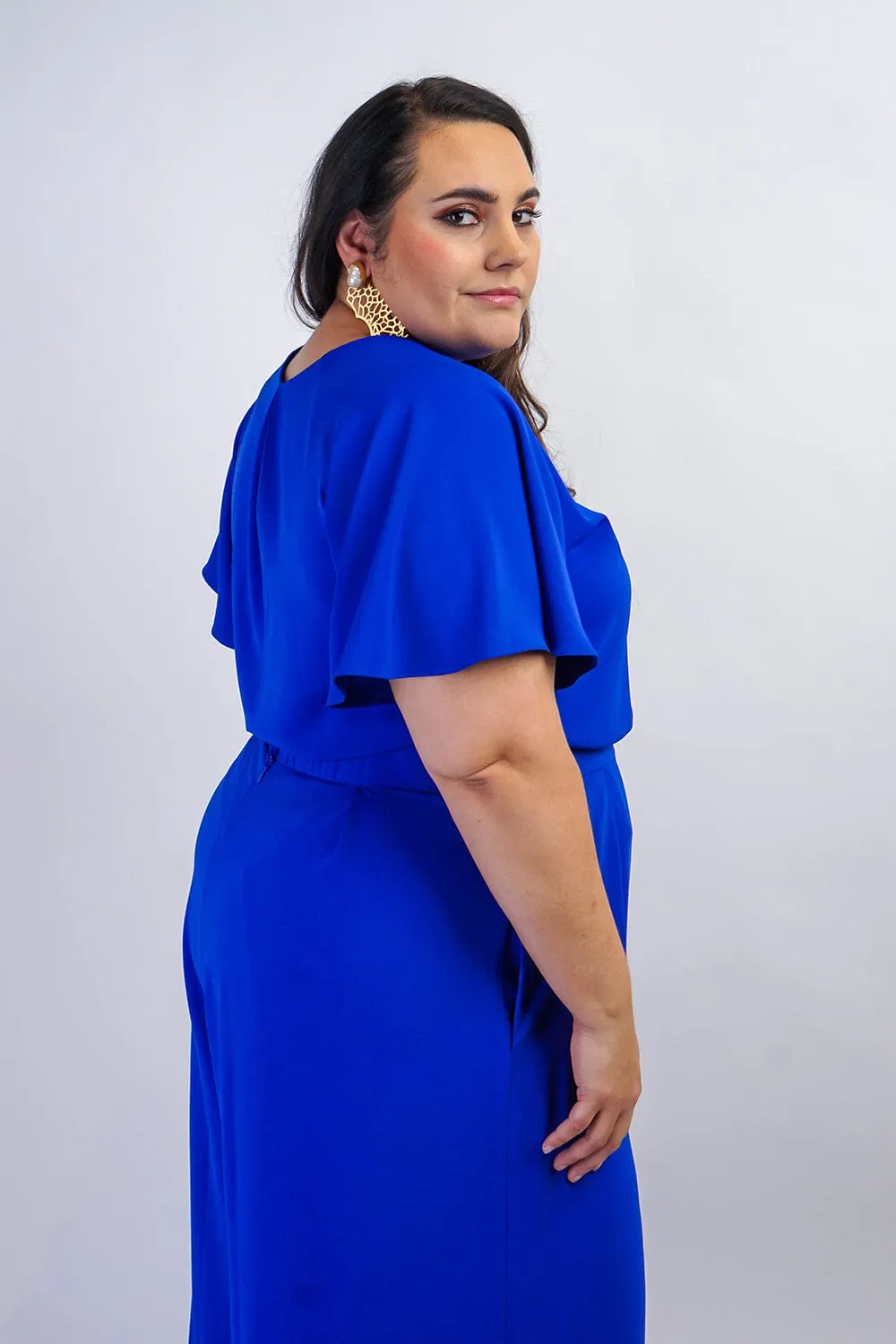 Blue Cursive V Neck Rae Top