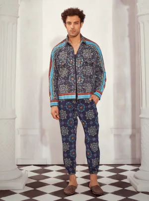 Blue mosaic print joggers