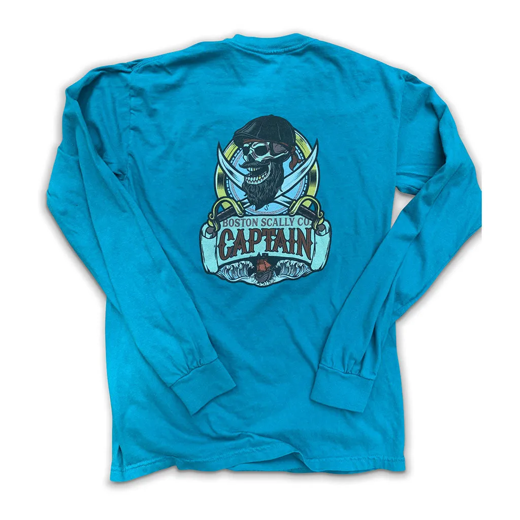 Boston Scally The Captain Long Sleeve Pocket Tee T-Shirt - Topaz Blue