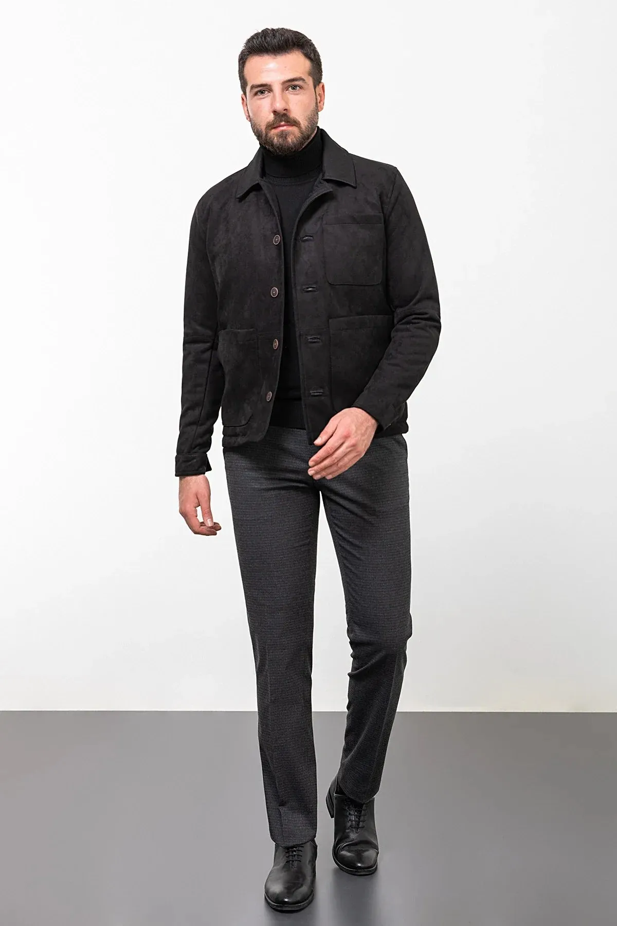 Brabion Eden Black Suede Slim Fit Jacket