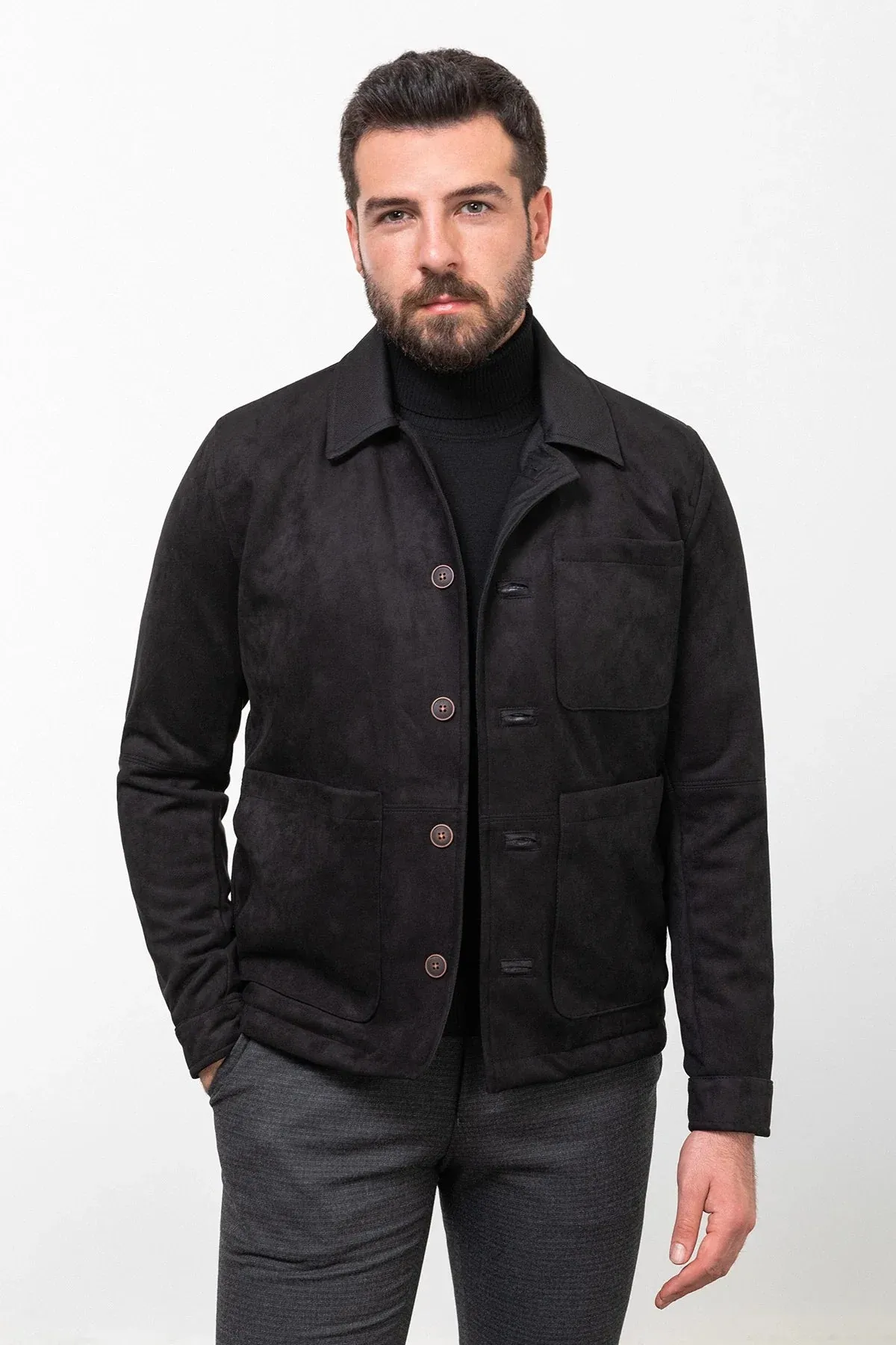 Brabion Eden Black Suede Slim Fit Jacket