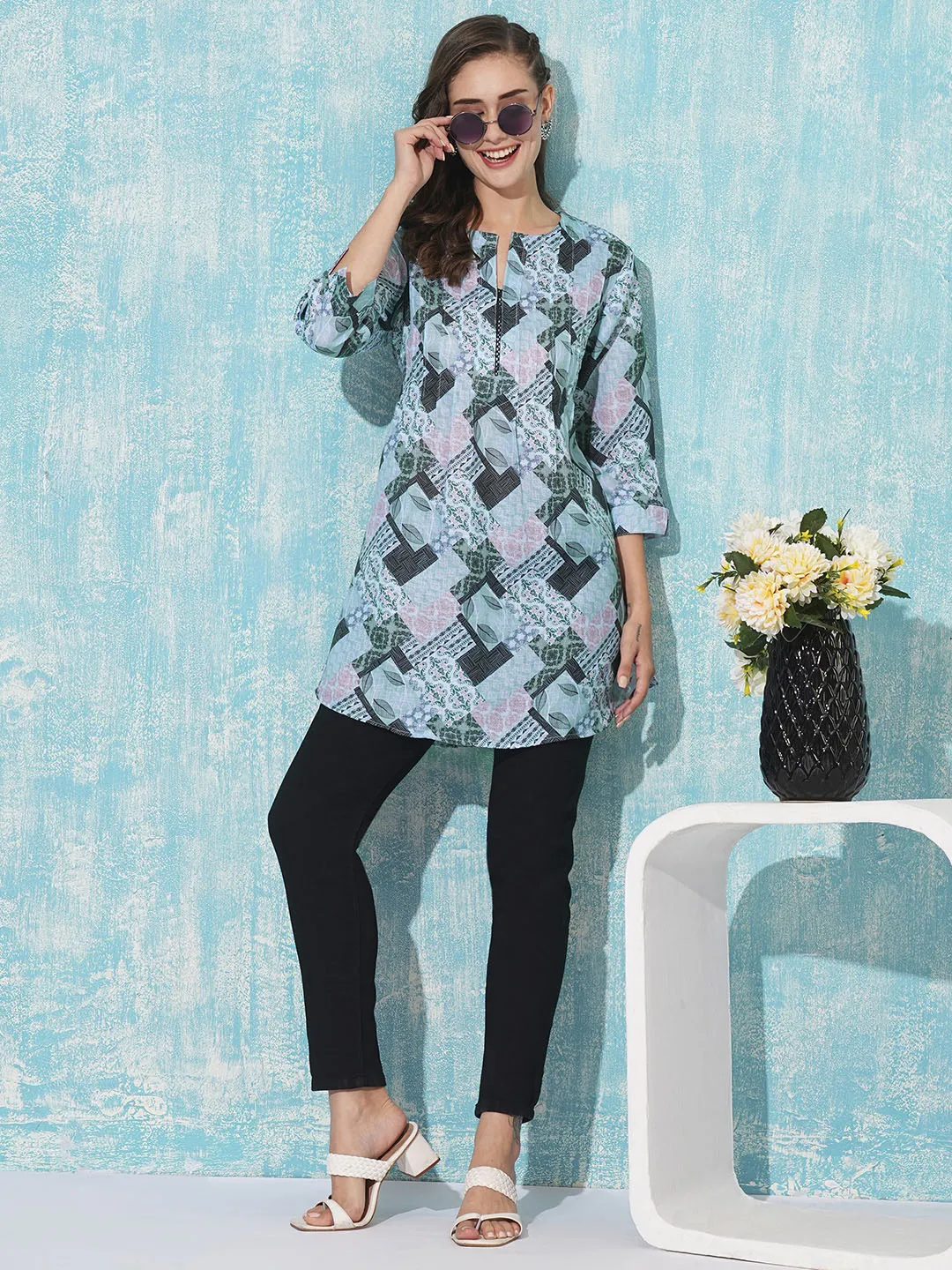 Buy Blue Comfort Fit Linen Tunics for Women Online in India - Zola
