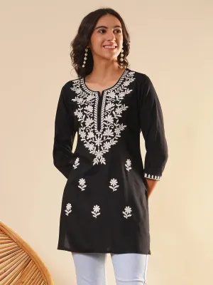 Buy Round Neckline Black Comfort Fit Rayon Tunic For Women Online - Zola