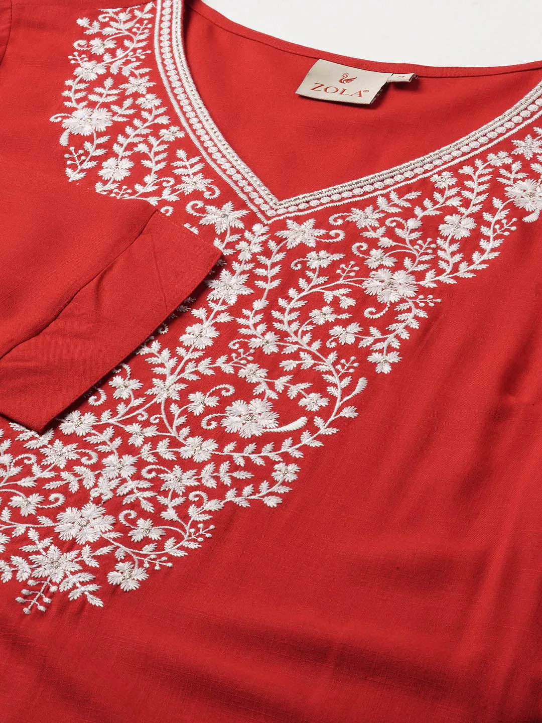 Buy V Neck Red Comfort Fit Rayon Tunic For Women Online - Zola