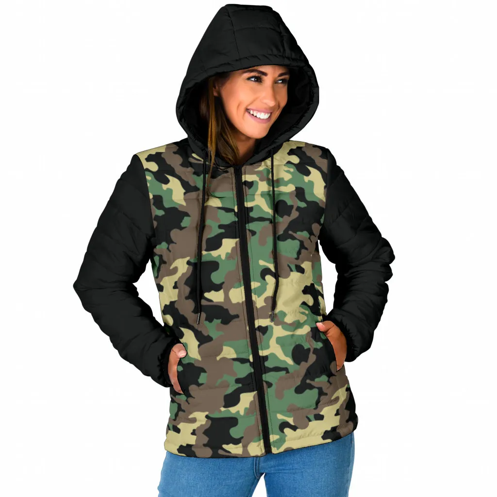 Camouflage Puffer Jacket Women's Coat Quilted Hooded