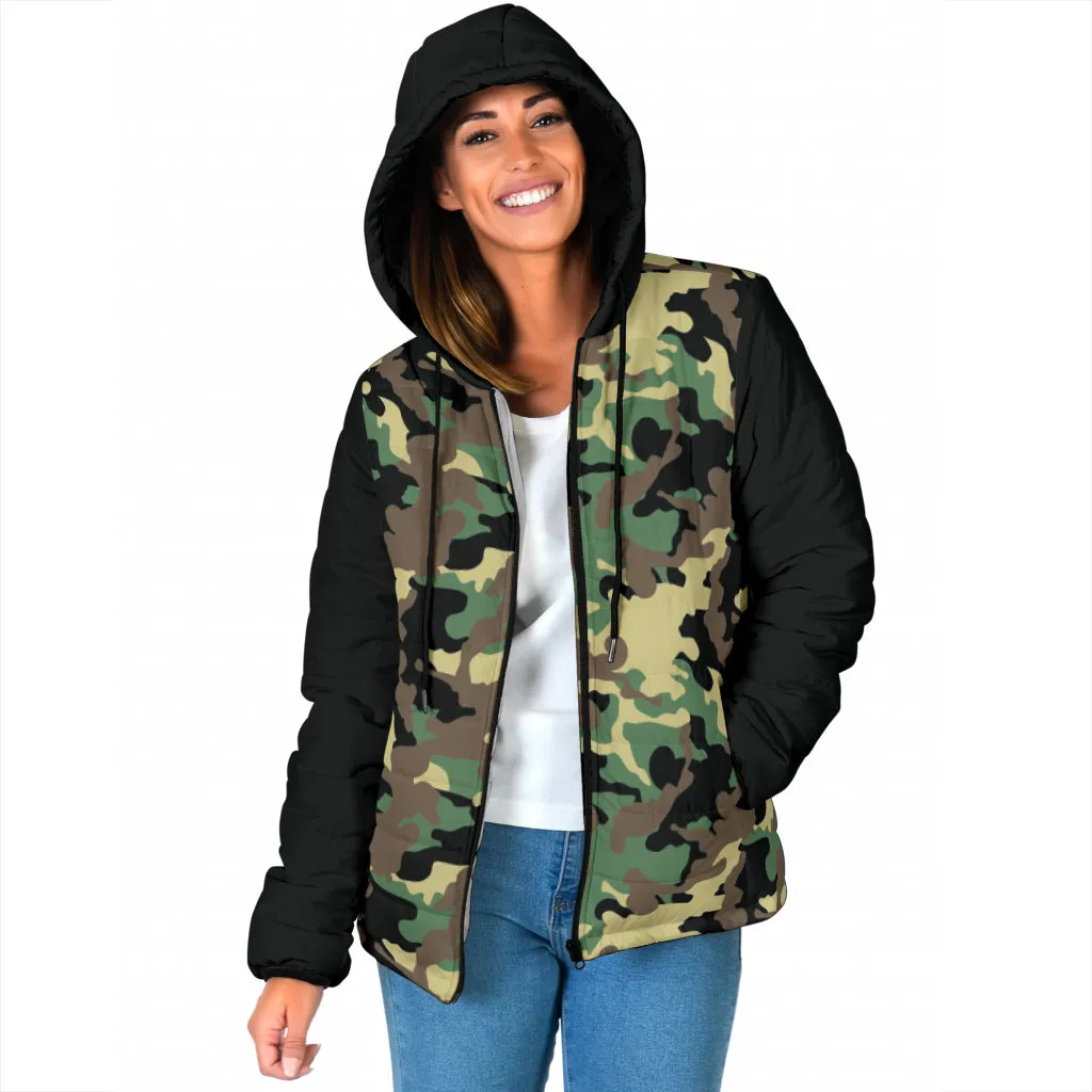 Camouflage Puffer Jacket Women's Coat Quilted Hooded