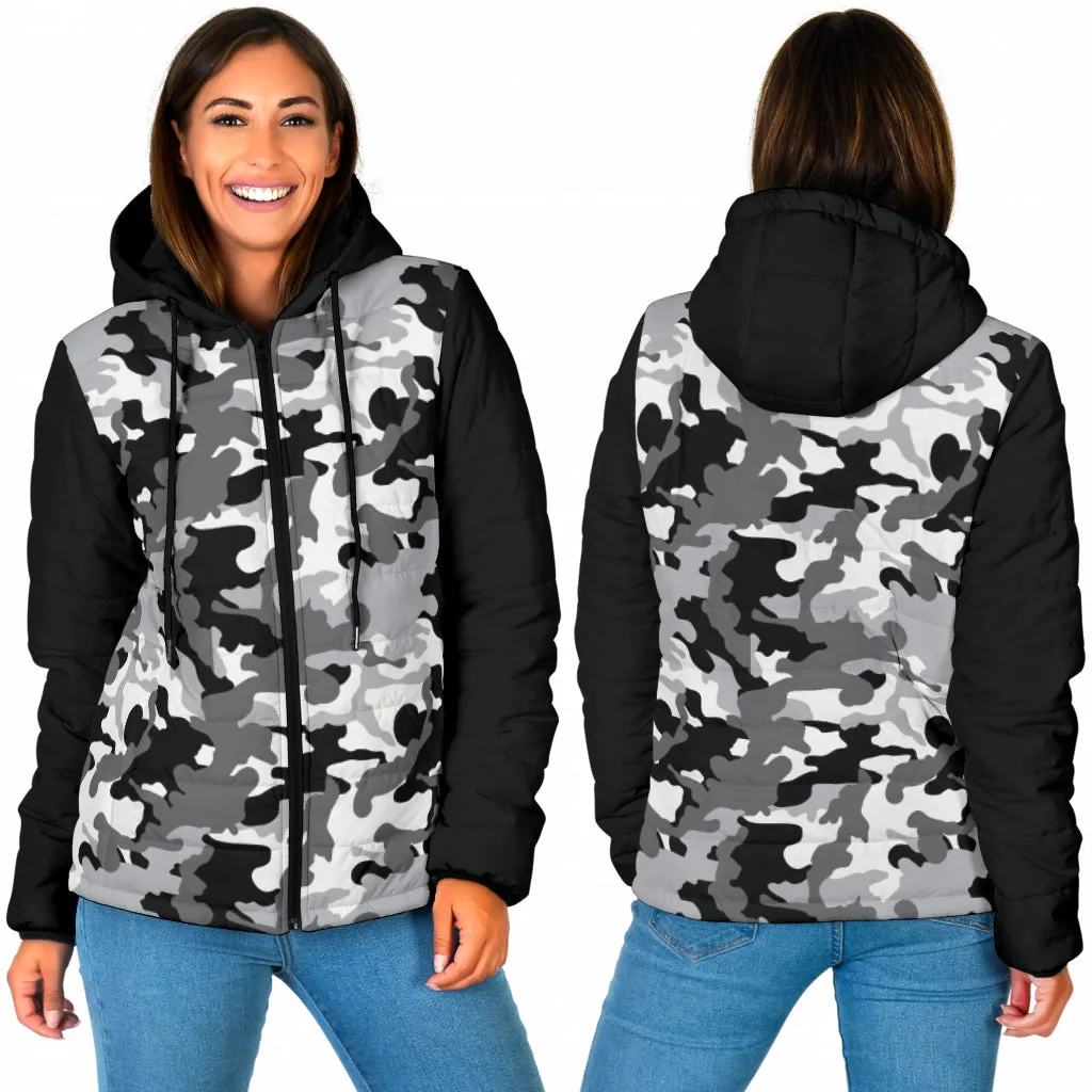 Camouflage Puffer Jacket Women's Coat Quilted Hooded