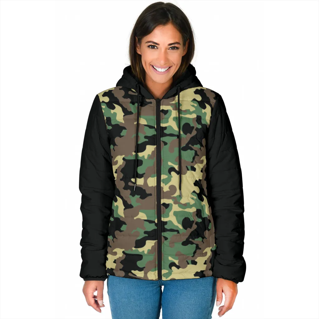 Camouflage Puffer Jacket Women's Coat Quilted Hooded