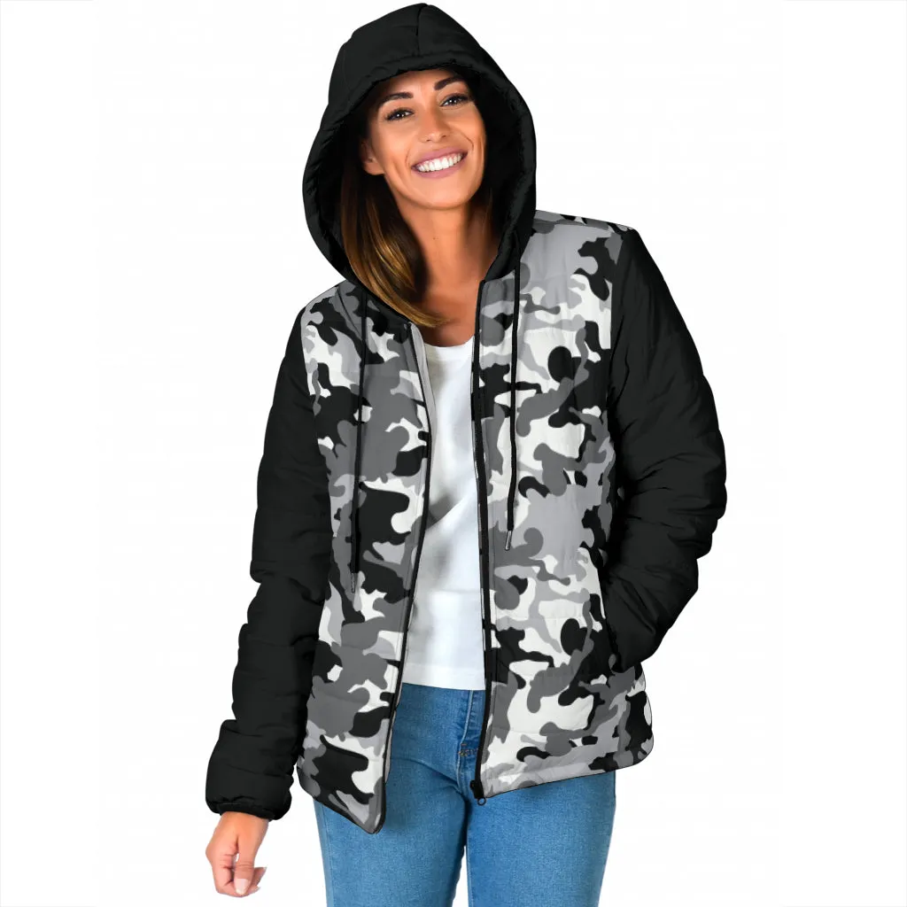 Camouflage Puffer Jacket Women's Coat Quilted Hooded